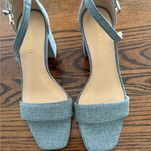 J. McLaughlin chambray heeled sandal, size 7